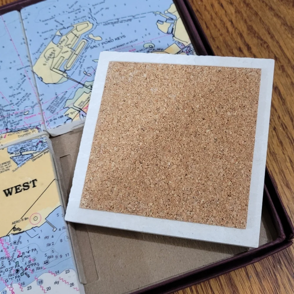 NIB Allison Transmission Key West Nautical Map Marble Coasters Set of 4